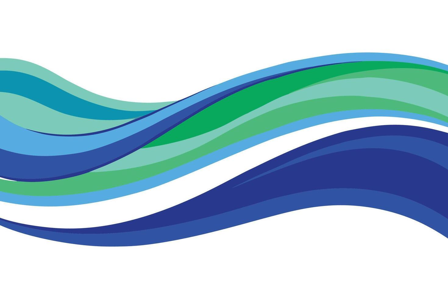 Abstract blue and green flowing waves overlay flat illustration white background. vector