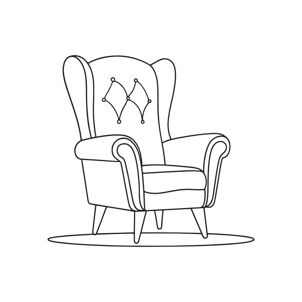 Accent Chair Living Room Furniture isolated continuous line art flat illustration on white background. vector