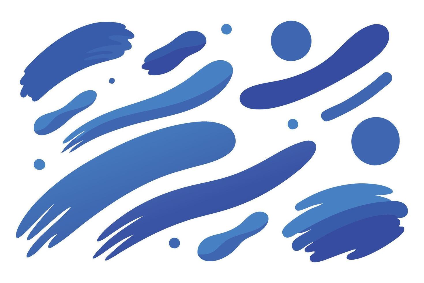 Vibrant blue paint strokes flat illustration set white background. vector