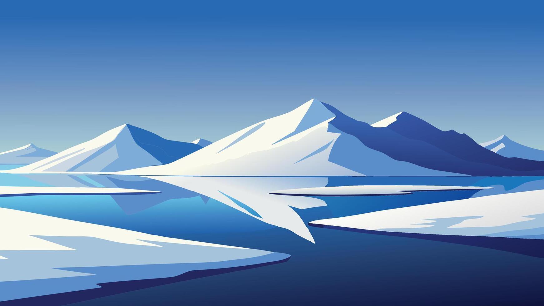 Snowy mountain range with a tranquil lake, showcasing the beauty of nature in winter vector