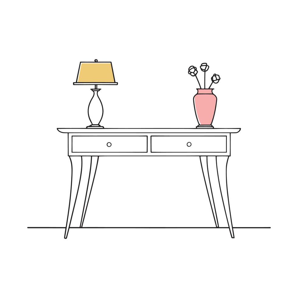 Console Table Living Room Furniture isolated continuous line art flat illustration on white background. vector