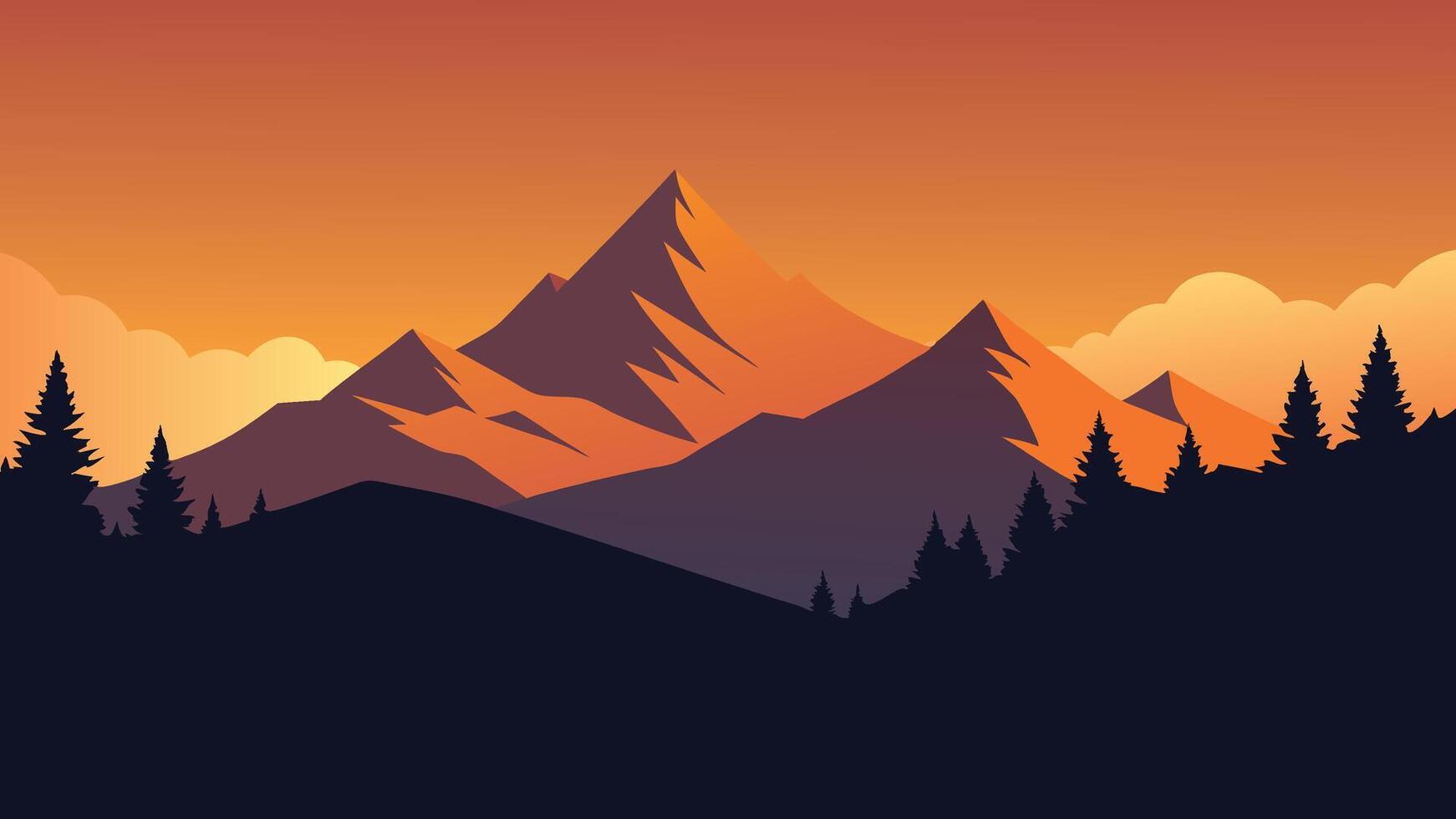 Showcasing a field of tall grass and trees, set against a backdrop of impressive mountains vector