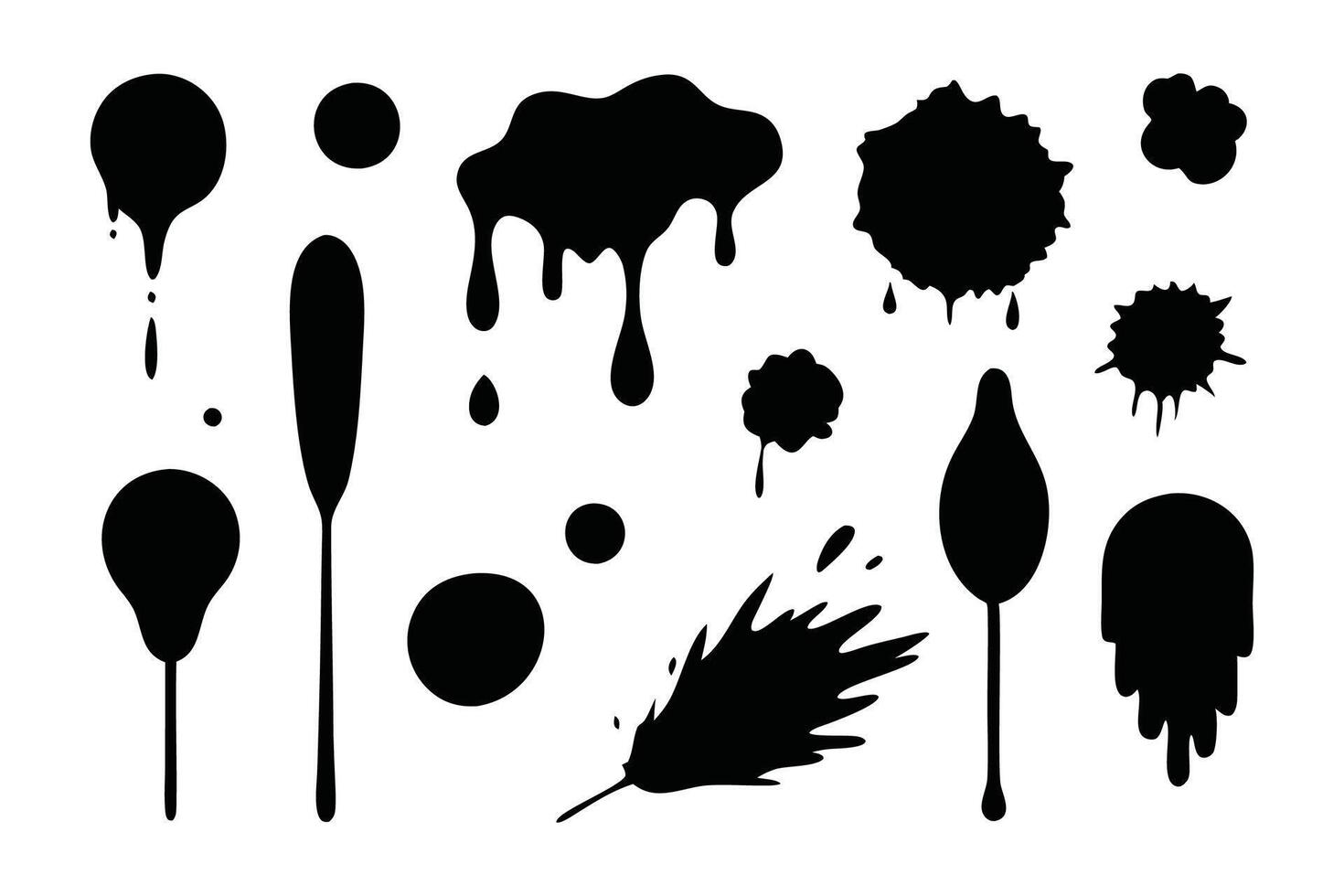 Abstract black in splash paint, stain grunge, brush strokes set isolated flat illustration white background vector