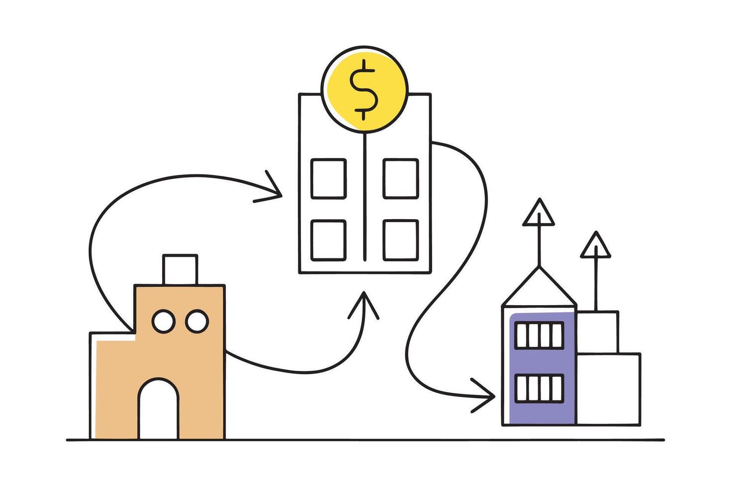 Minimalist line art of a house with a dollar sign, illustrating a business idea focused on property investment isolated doodle line art flat illustration on white background. vector
