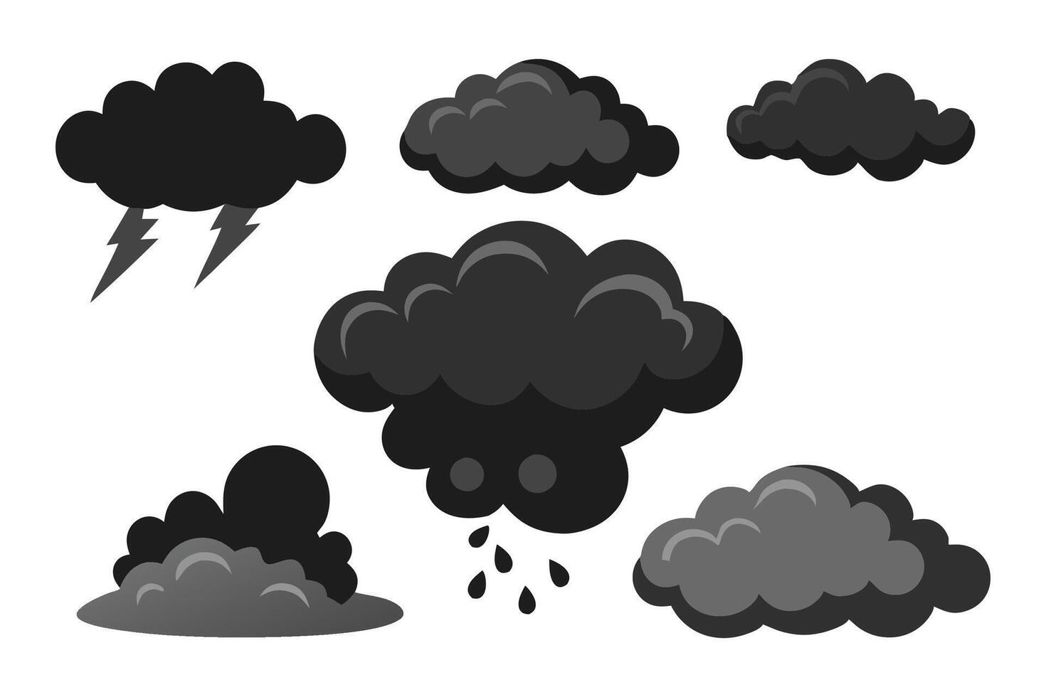 Black clouds storm smoke flat illustration white background vector