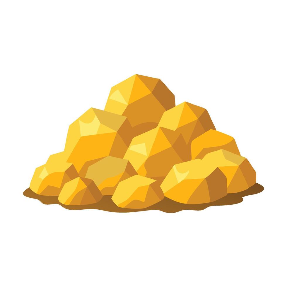 Pile of gold nuggets in various shades flat illustration white background. vector