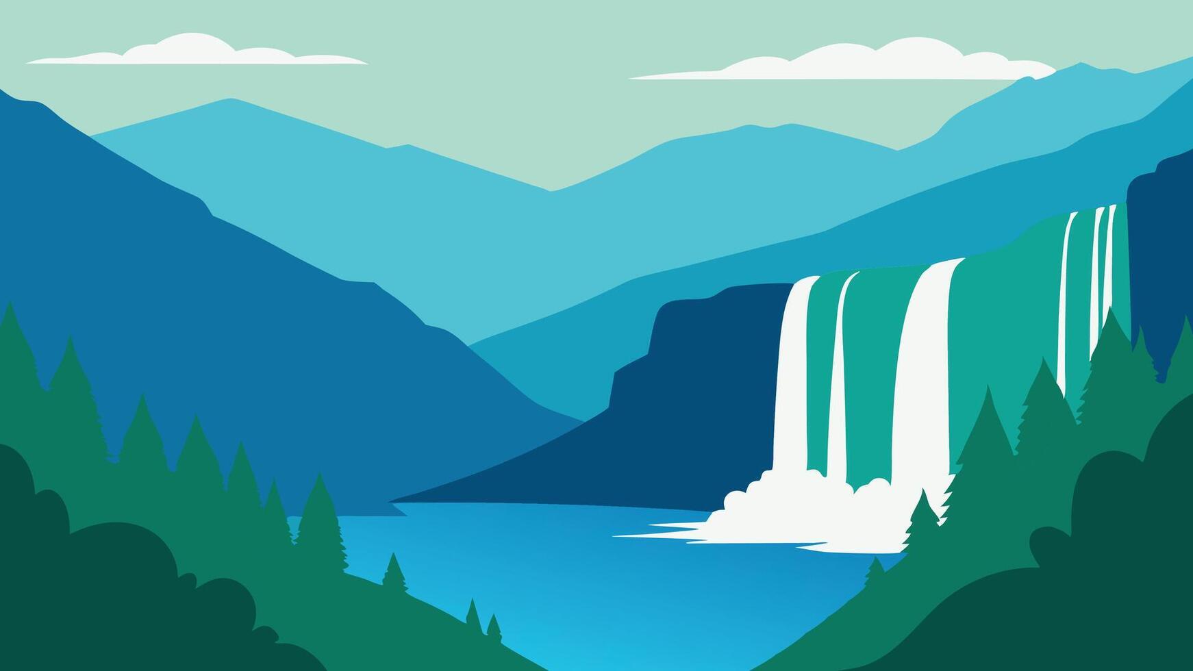 Stunning view of Plitvice Lakes National Park in Croatia, showcasing cascading waterfalls and vibrant turquoise waters flat illustration vector