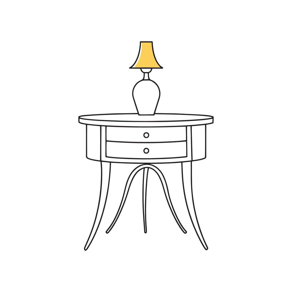 Side Table Living Room Furniture isolated continuous line art flat illustration on white background. vector