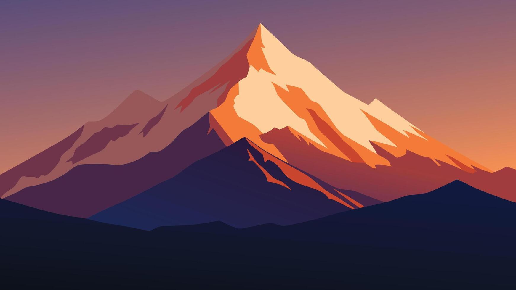 One of a vast mountain range and another of a striking snow-draped mountain peak flat illustration vector
