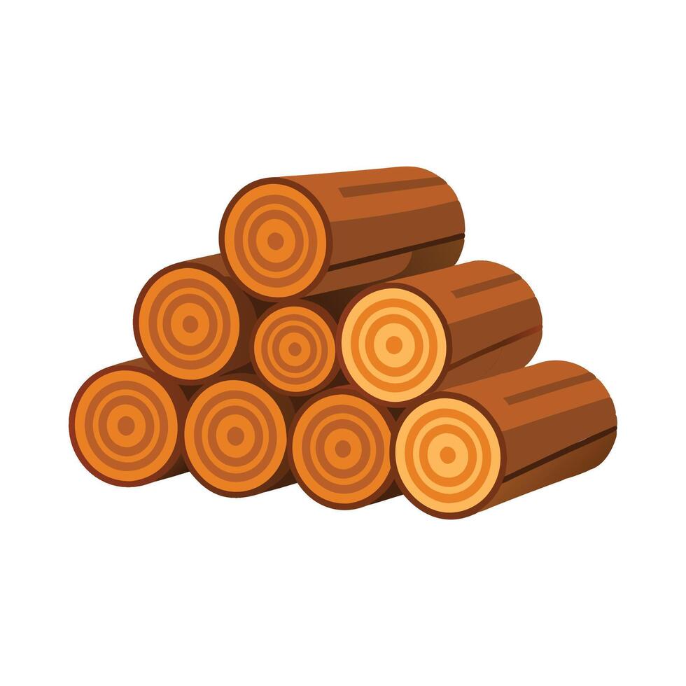 Cut tree logs with detailed wood rings and textures isolated flat illustration white background vector
