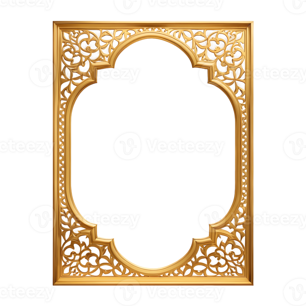 Arabic Gold Frame with Intricate Ornamentation Isolated on Transparent Background png