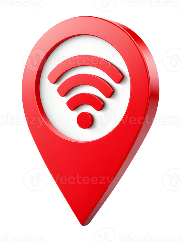Red 3D Location Pin with Wi-Fi Icon Isolated on Transparent Background png
