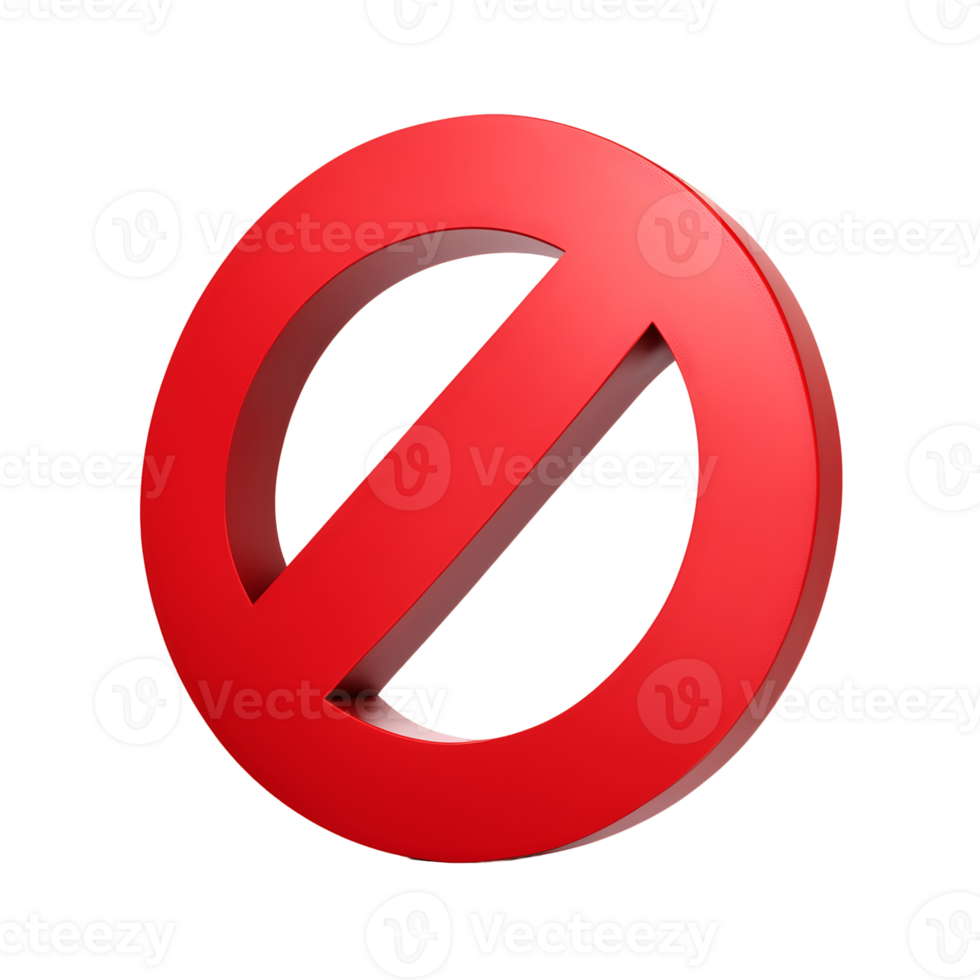 3D Red Prohibited Sign Stop Warning Symbol Isolated on Transparent Background png