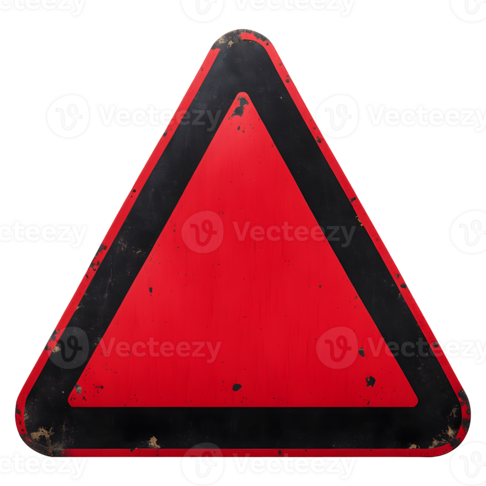 Worn Red and Black Triangular Warning Sign Isolated on Transparent Background png