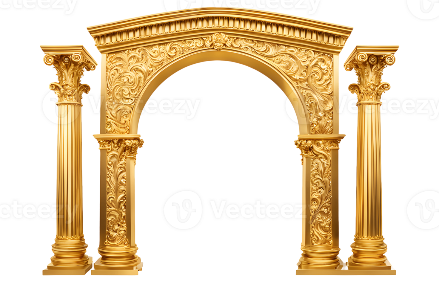 Golden Ornamental Arch with Columns Isolated on Transparent Background png