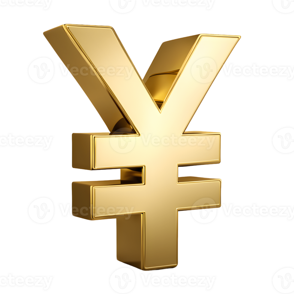 3D Gold Yen Symbol Isolated on Transparent Background png