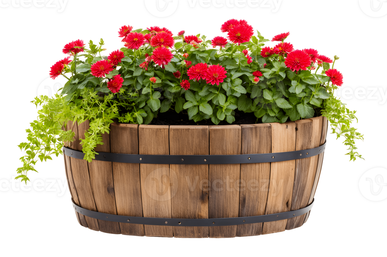 Garden Charm Barrel Planter Isolated on Transparent Background png