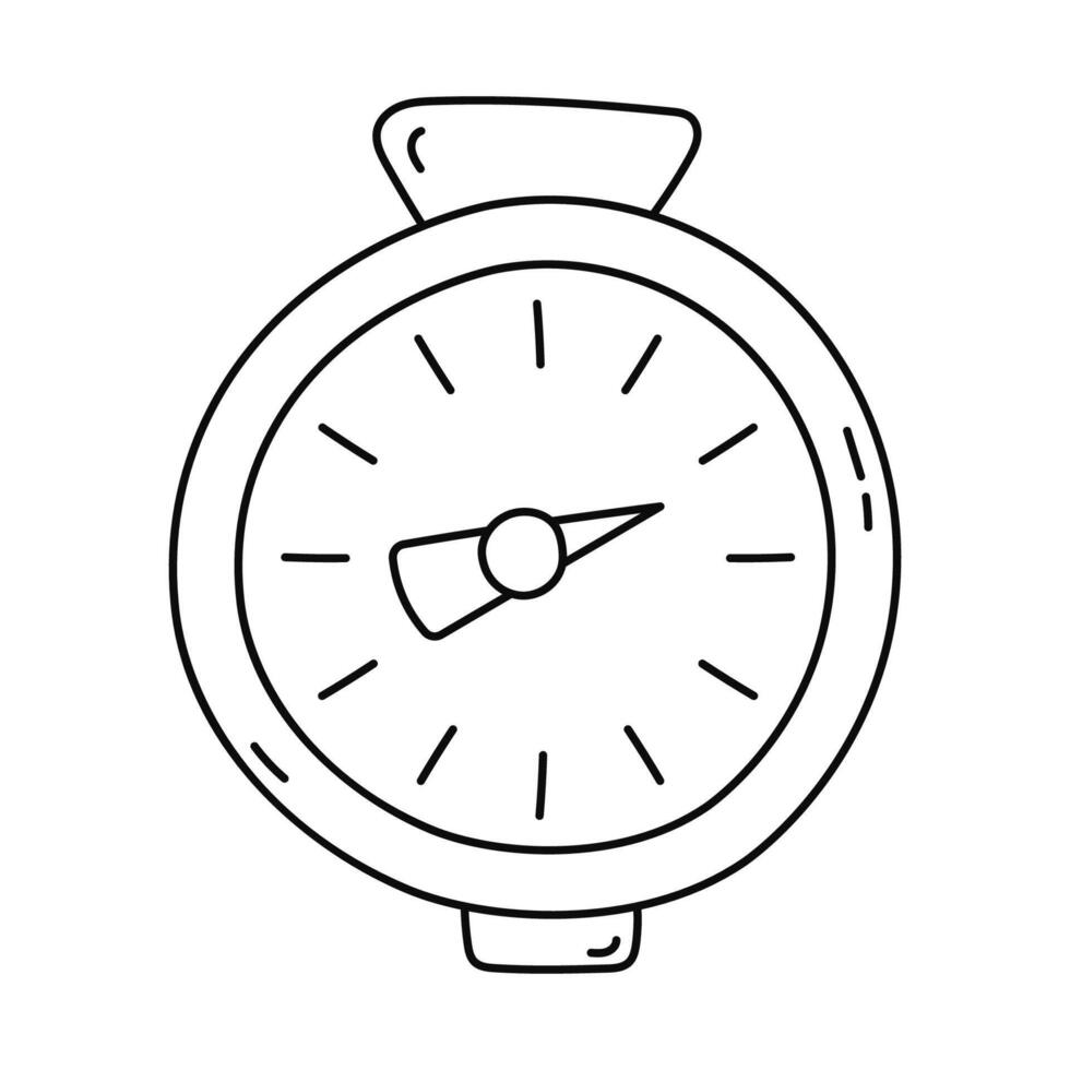 Cute doodle mechanical timer and stopwatch. Hand drawn time counter as concept of countdown, deadline, rush process. Scientific and business tool for measuring minutes and seconds isolated on white vector
