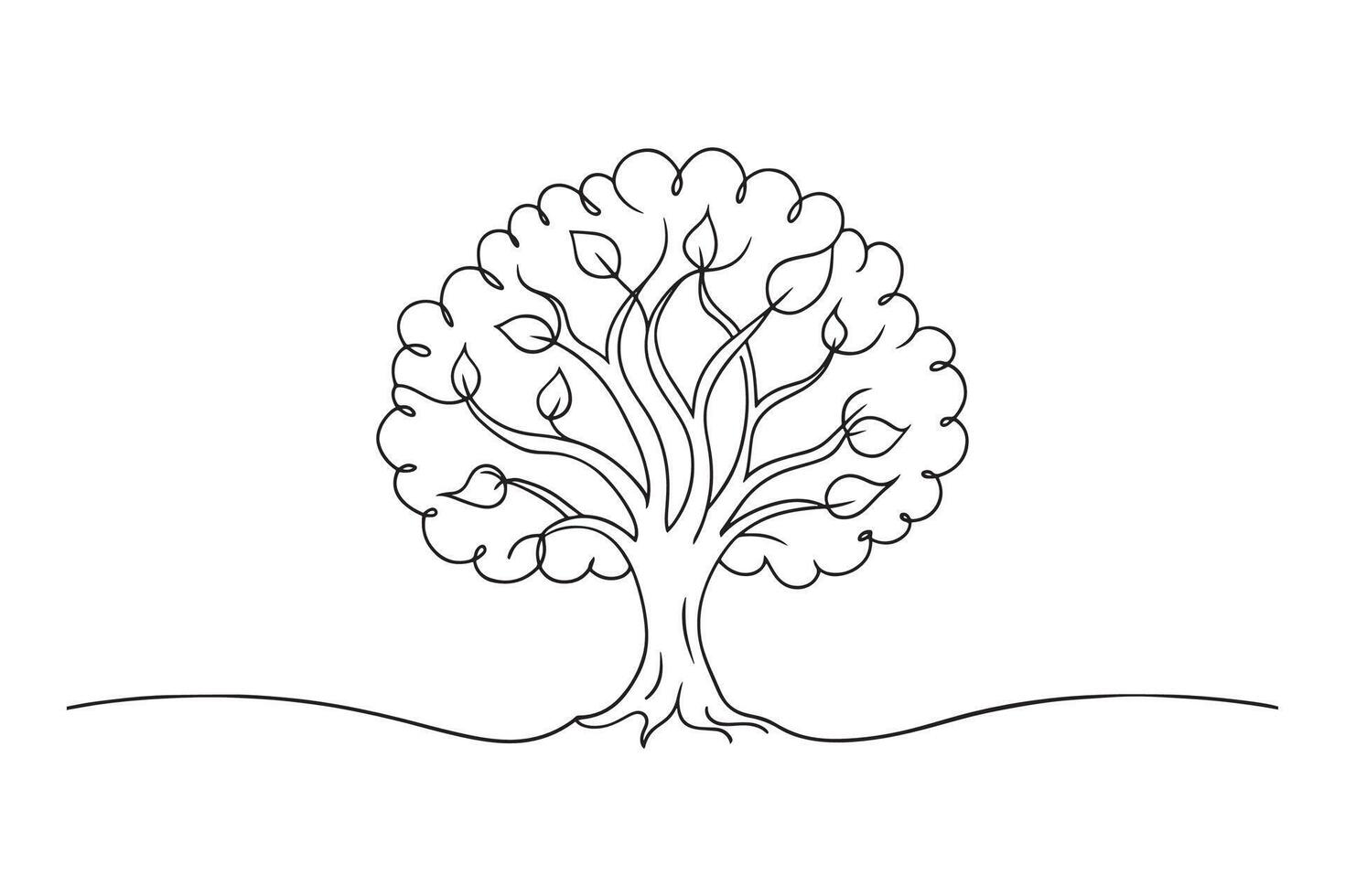 Black Walnut Tree isolated continuous line art flat illustration on white background. vector