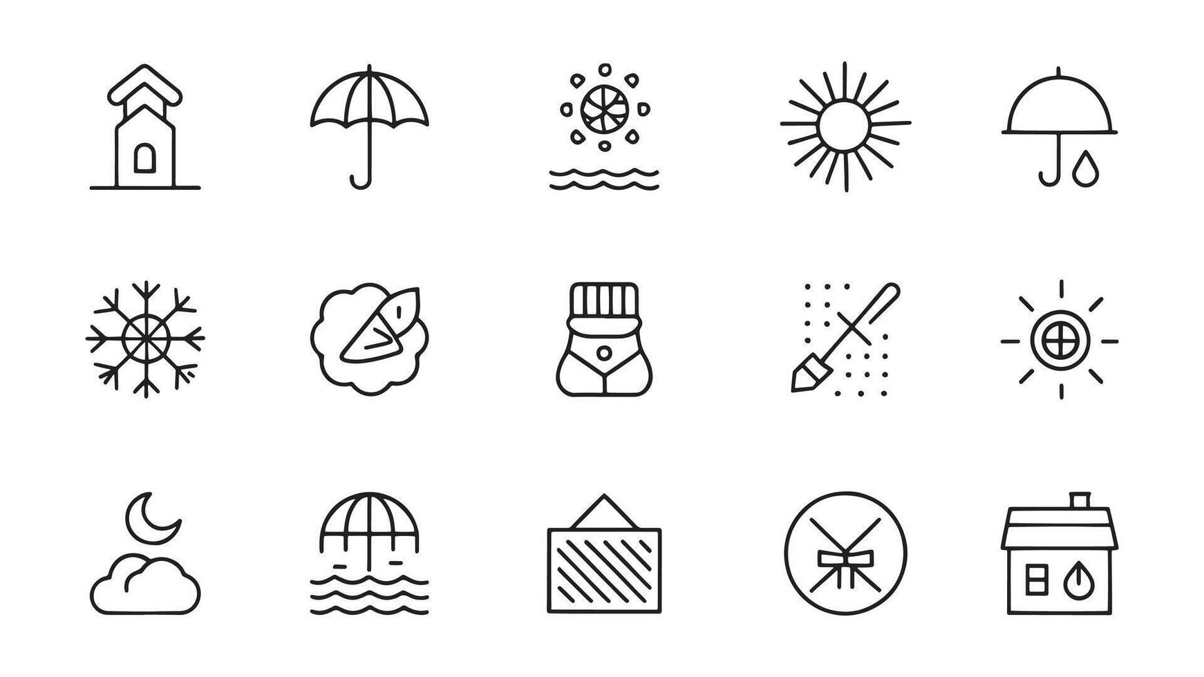 Wind protection and cold weather proof concept Minimalist Line 15 pcs editable stroke outline icon set illustration on white background. vector