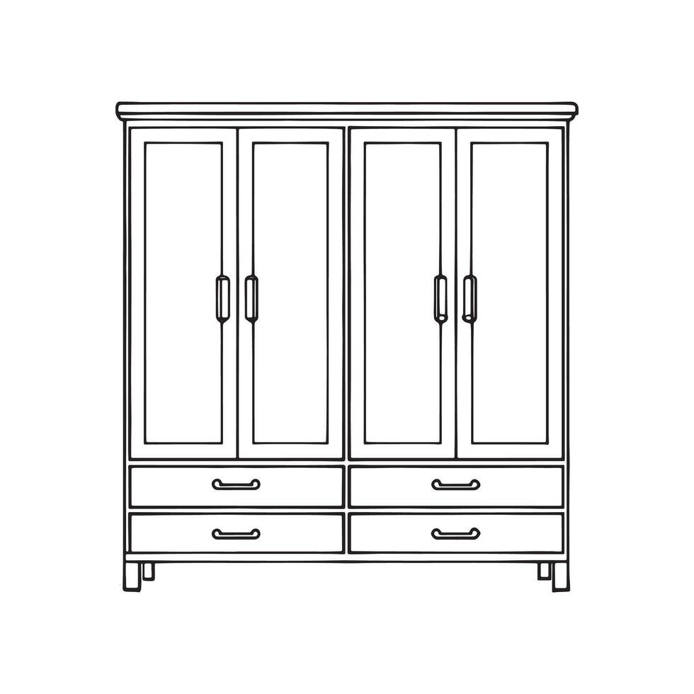 Armoire Bedroom Furniture isolated continuous line art flat illustration on white background vector