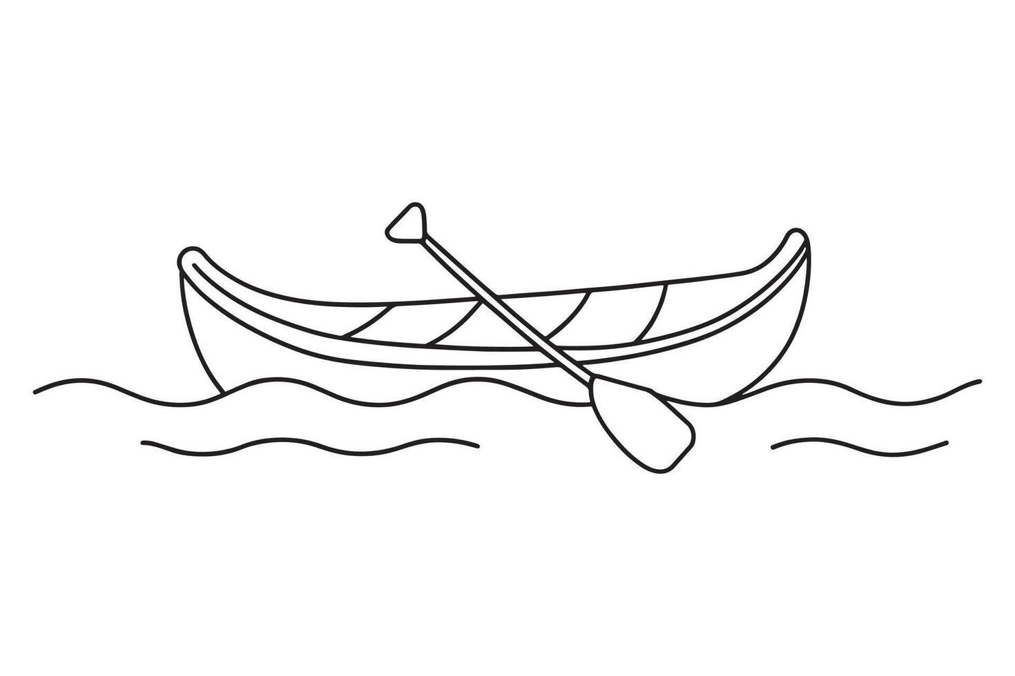 Canoe Water Transport isolated continuous line art flat illustration on white background. vector