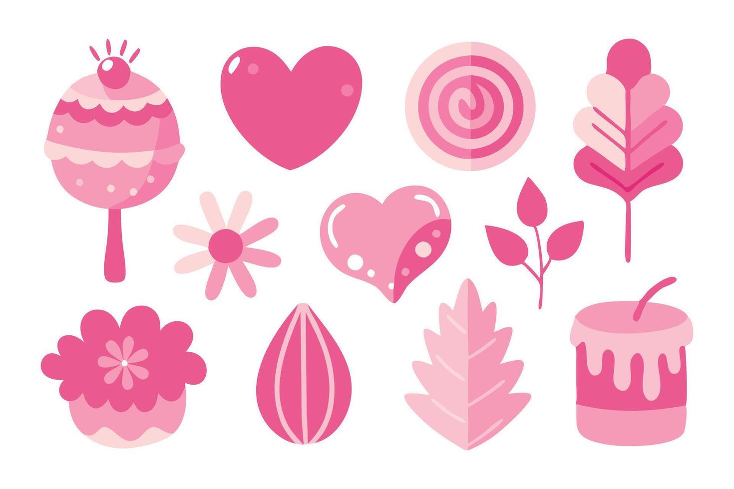 Pink watercolor flat illustration set white background vector