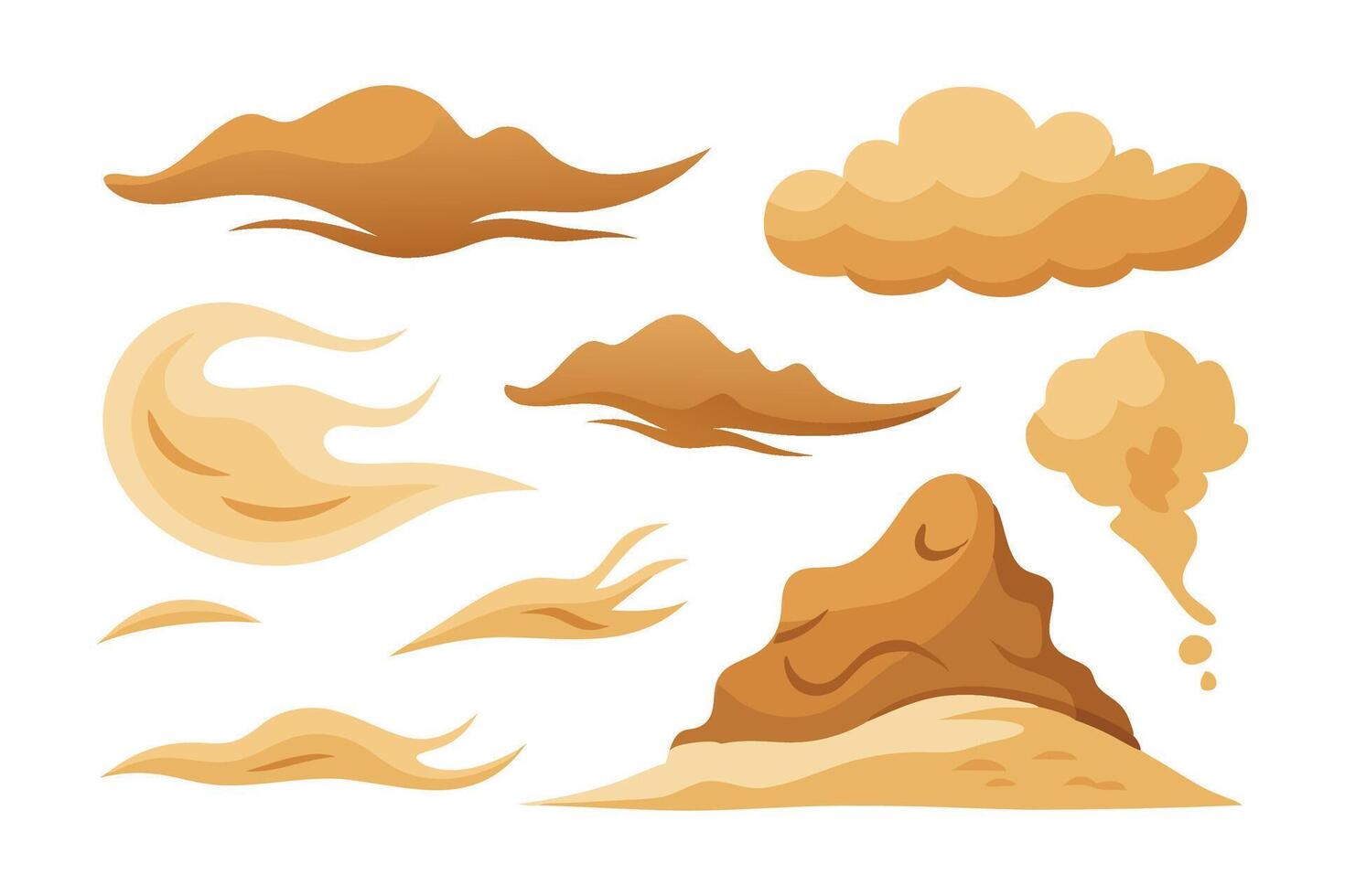 Sandstorm dust clouds wave air fly flat illustration white background. vector