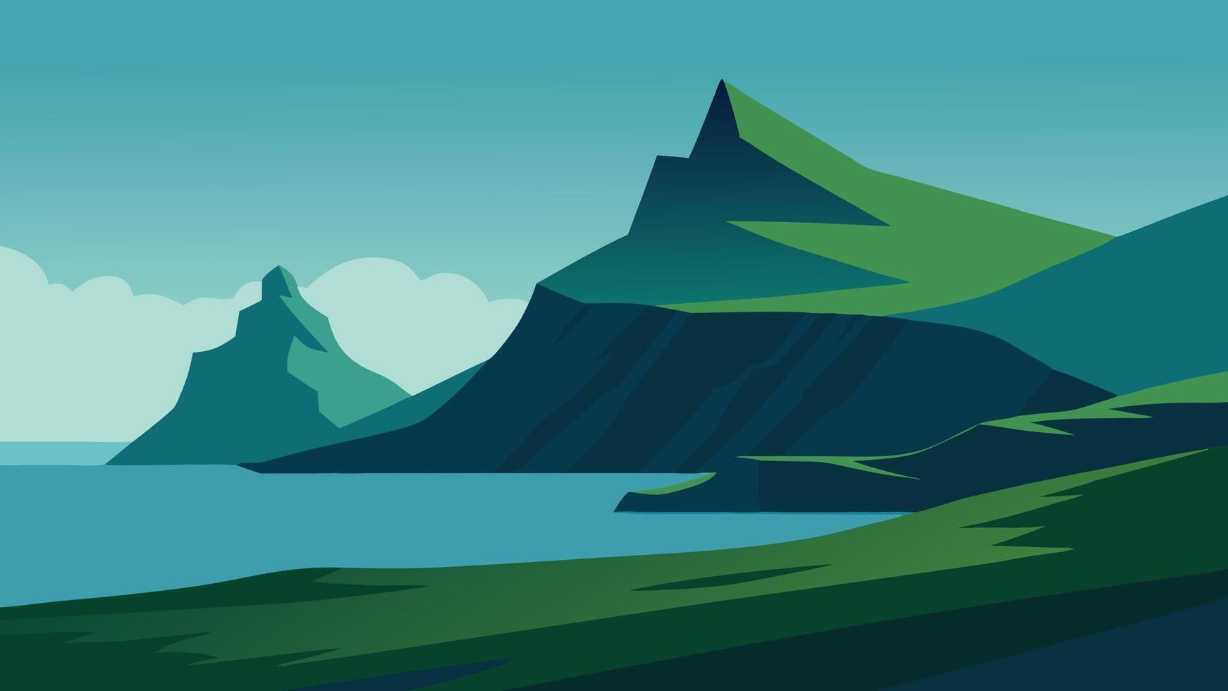 The Faroe Islands, featuring rugged rocks and tranquil waters surrounding the lush green landscape flat illustration vector