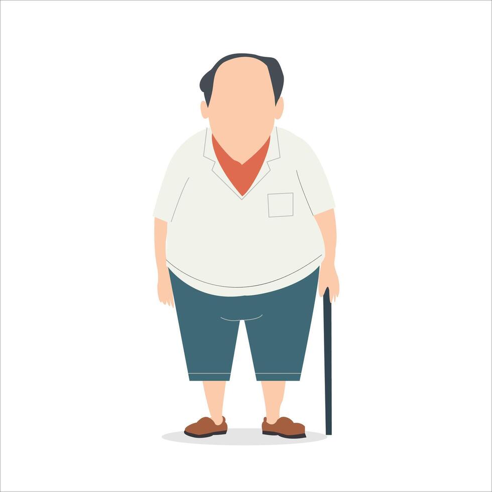 AElderly man using a cane, showcasing wisdom and experience in his expression and posture flat illustration vector