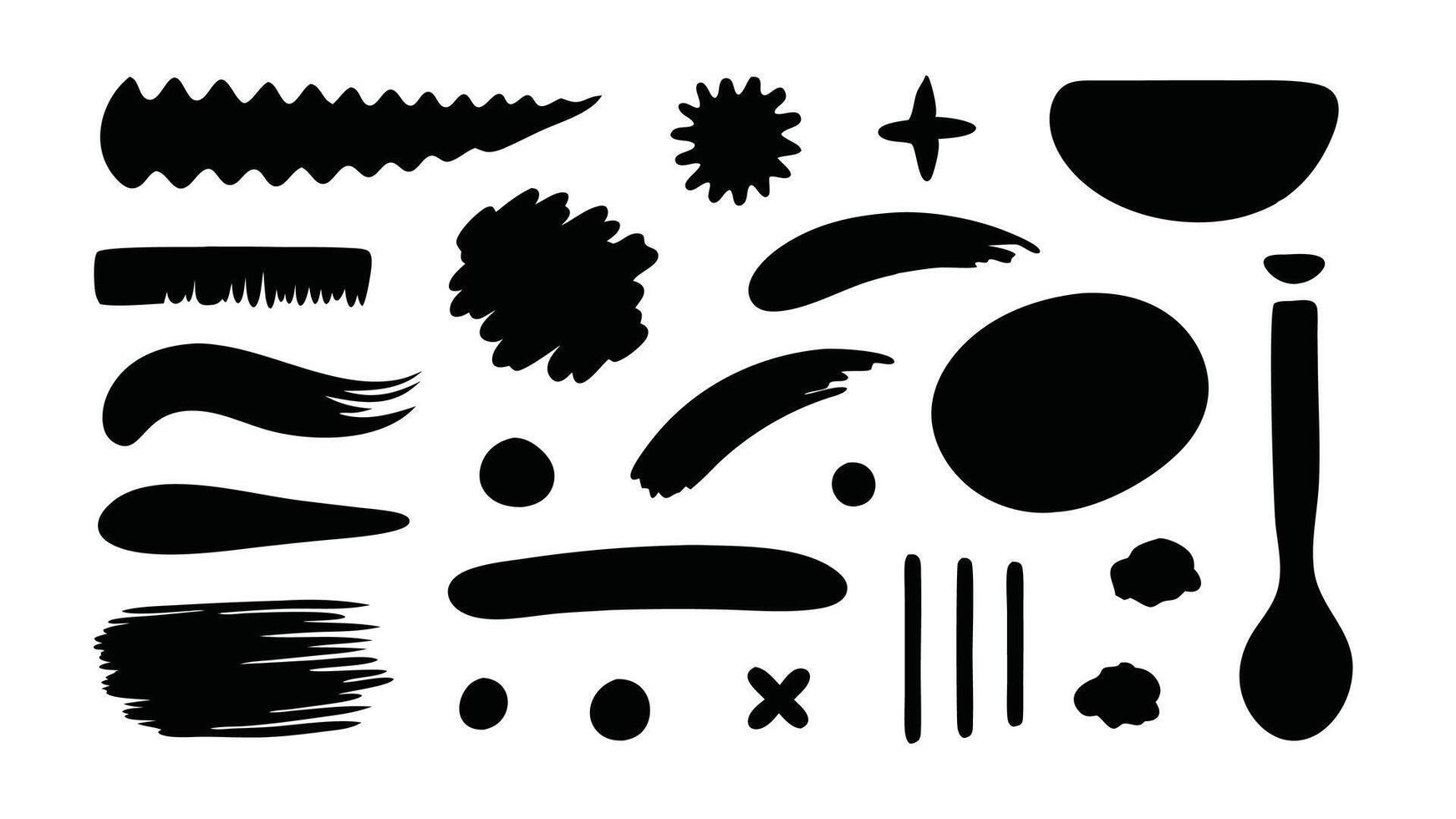 A collection of various black brush strokes and shapes on a white background. vector
