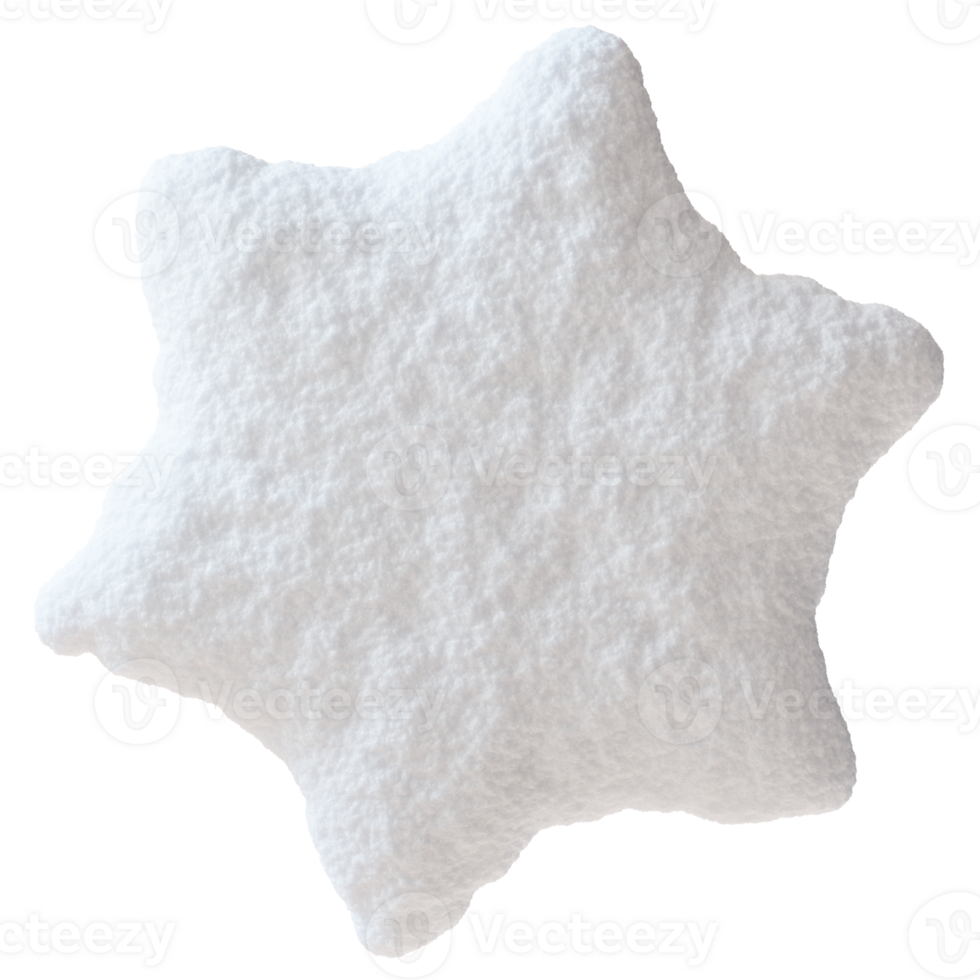 Snowy star on transparent background. Perfectly shaped with soft fluffy texture. Ideal for winter-themed designs, holiday or seasonal graphics. Christmas, New Year. 3D render. png