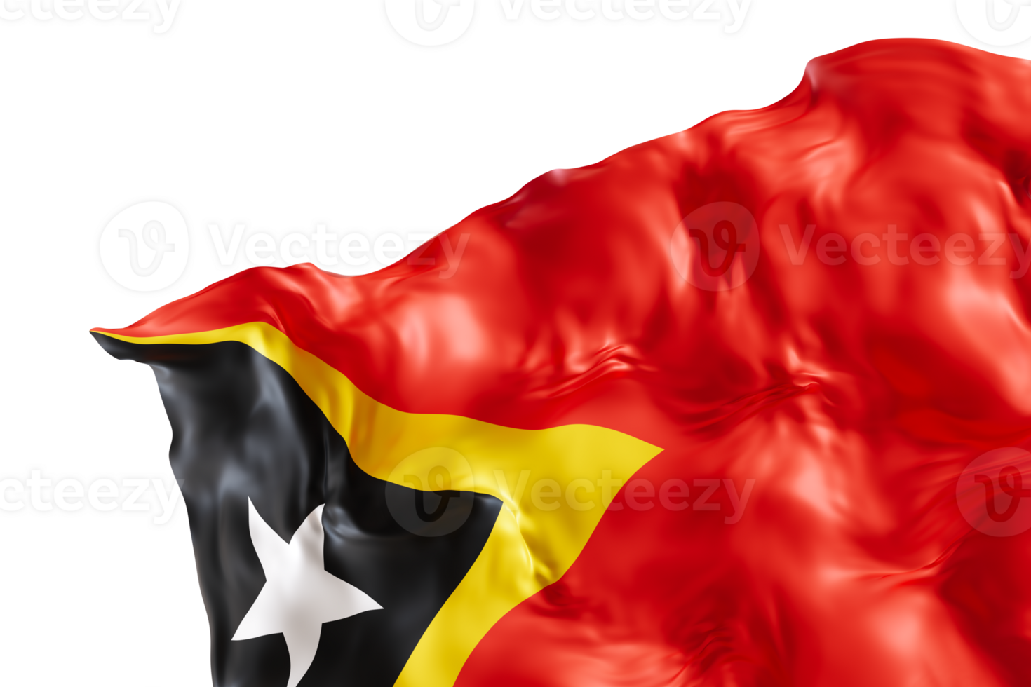 Realistic flag of East Timor with folds, on transparent background. Footer, corner design element. Cut out. Perfect for patriotic themes or national event promotions. 3D render. png