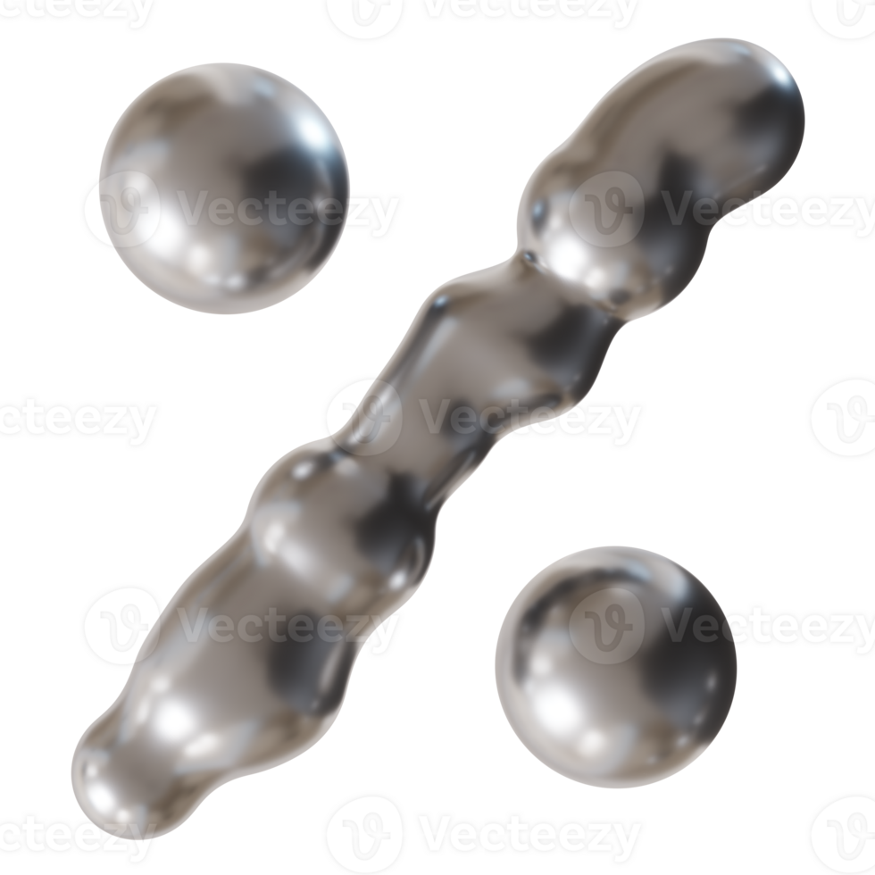 Chrome-like percentage symbol with liquid metal appearance, on transparent background. Futuristic, tech, modern design. Ideal for representing sales or discounts in innovative visuals. 3D. png