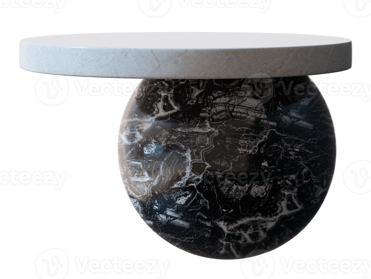Natural, round stone podium on transparent background. Marble surface. Modern minimalist mock up for product display. Cut out pedestal or platform. Empty scene. Elegance and luxury. 3D render. png