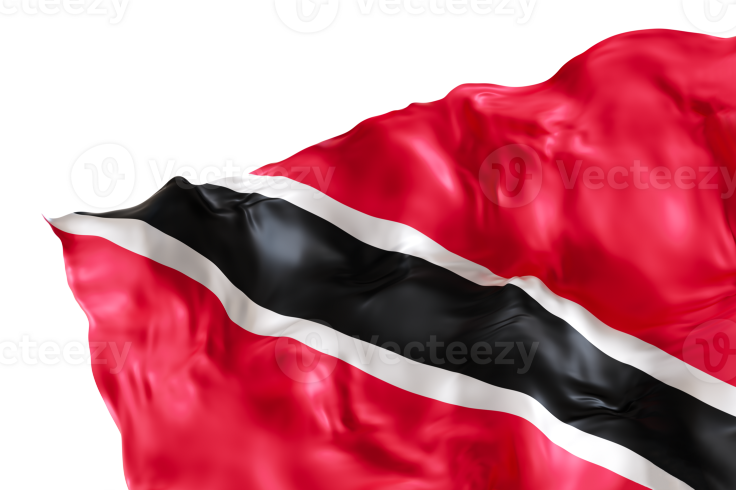 Realistic flag of Trinidad and Tobago with folds, on transparent background. Footer, corner design element. Cut out. Perfect for patriotic themes or national event promotions. 3D render. png
