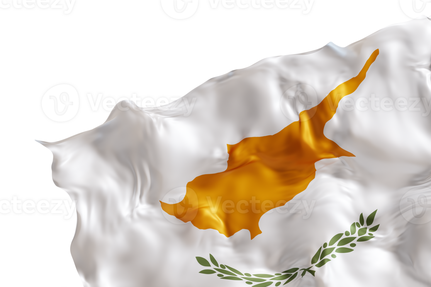 Realistic flag of Cyprus with folds, on transparent background. Footer, corner design element. Cut out. Perfect for patriotic themes or national event promotions. 3D render. png