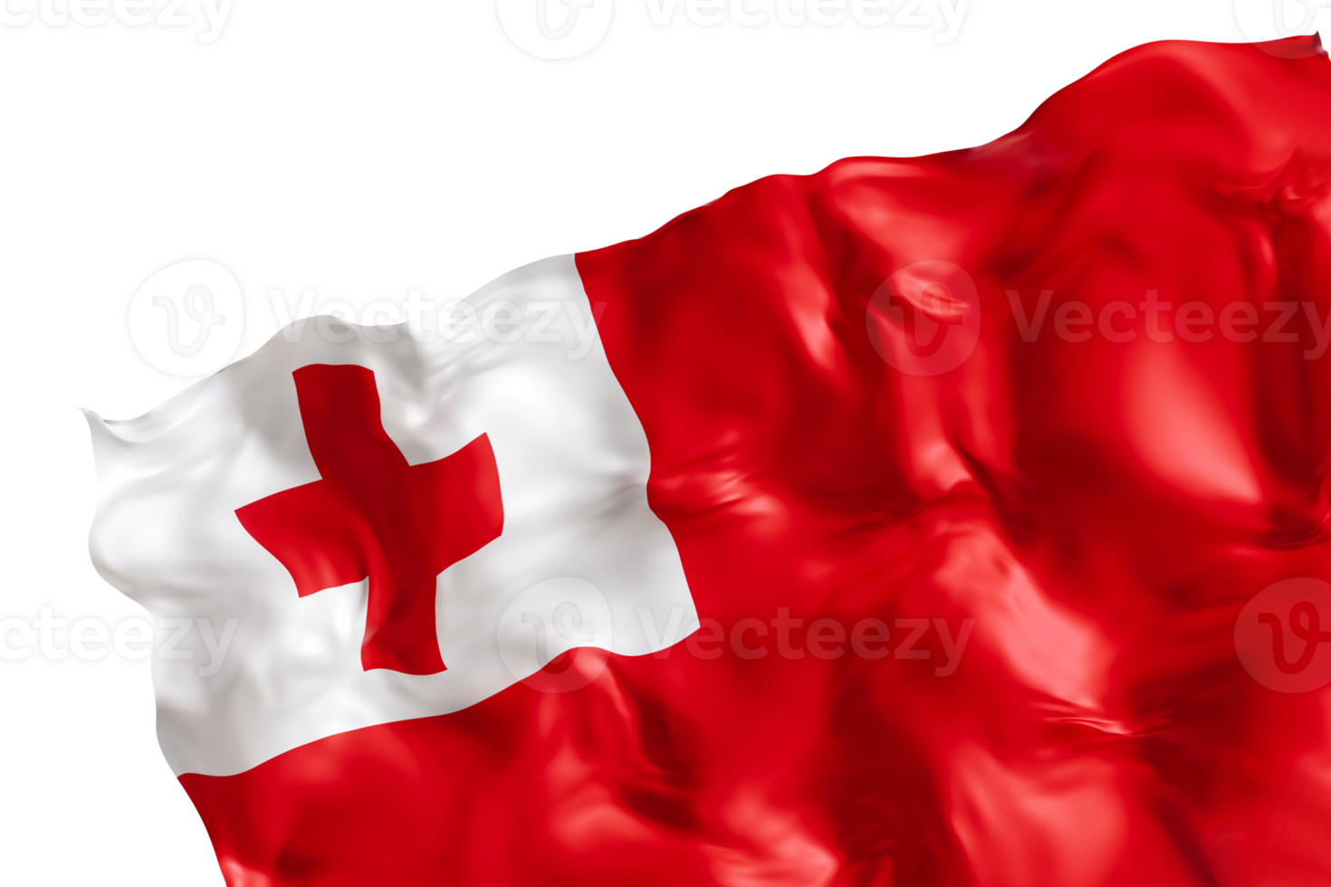 Realistic flag of Tonga with folds, on transparent background. Footer, corner design element. Cut out. Perfect for patriotic themes or national event promotions. 3D render. png