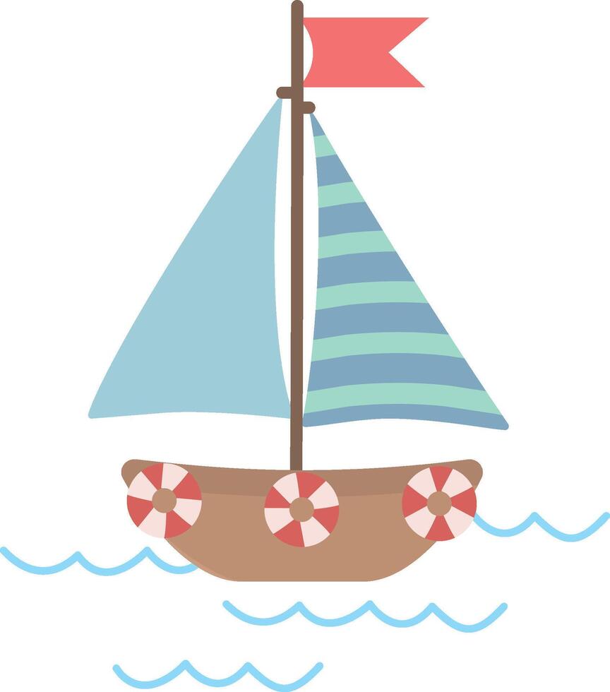 illustration of a yacht sailing on the waves. Children's books. children's illustration. Ready to print. Coloring pages, stickers, design for children vector