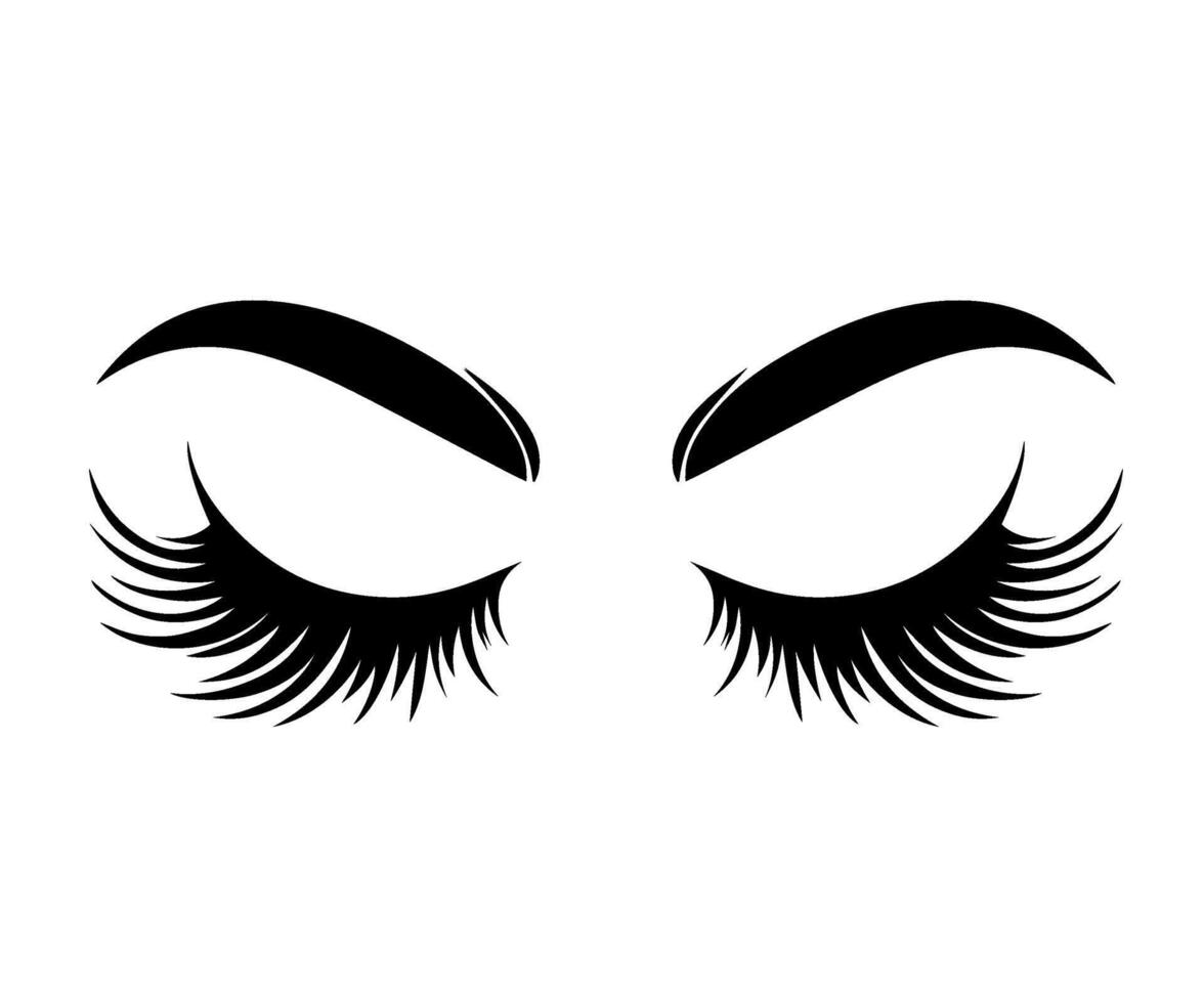 Eyebrows. Beauty salon. Eyelash extensions. Beautiful long eyelashes. Icon of woman eyelashes and eyebrows. Monochrome illustration. vector
