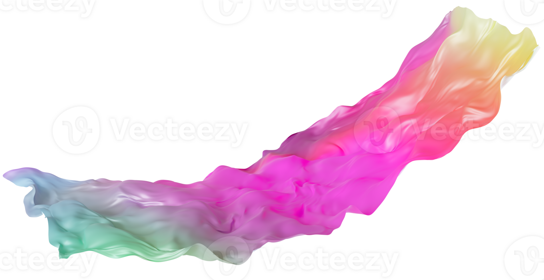 Rainbow fabric-like material with flowing, reflective surface, on transparent background. Fluid, colorful textile. Cut out vibrant graphic design element. Y2k, 2000 s style. 3D render. png