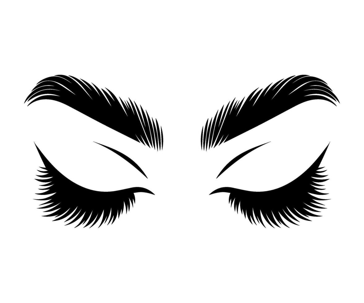 Beautiful long eyelashes. Eyebrows. Beauty salon. Eyelash extensions. Icon of woman eyelashes and eyebrows. Monochrome illustration. vector