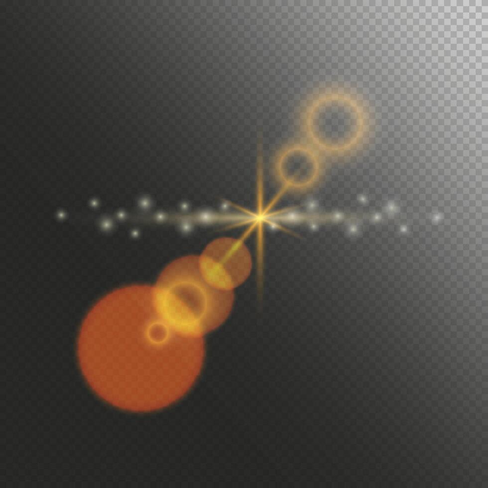 Light effect in yellow colour. Overlay of the sun light ray. Transparent sunlight for web design and illustration. Glitter, line, glow, Christmas stars. vector