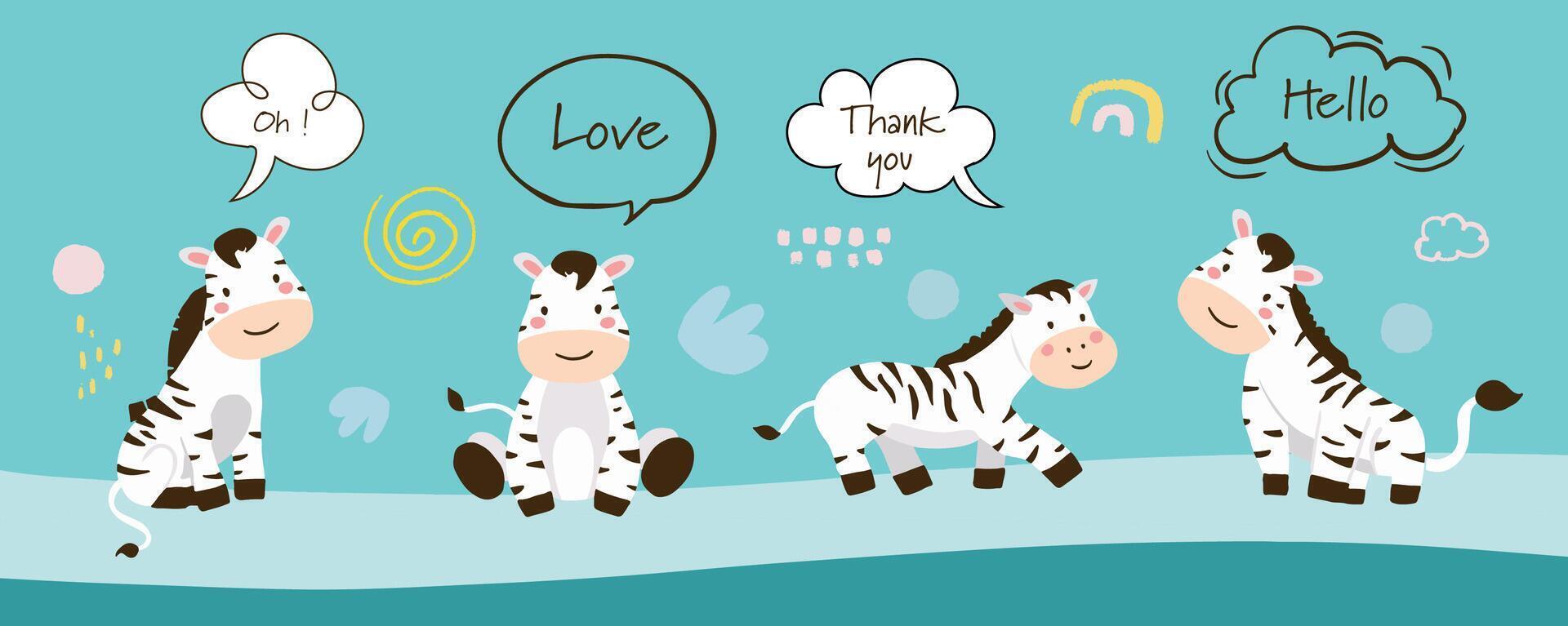 cute zebra template banner with hello,welcome for horizontal design vector