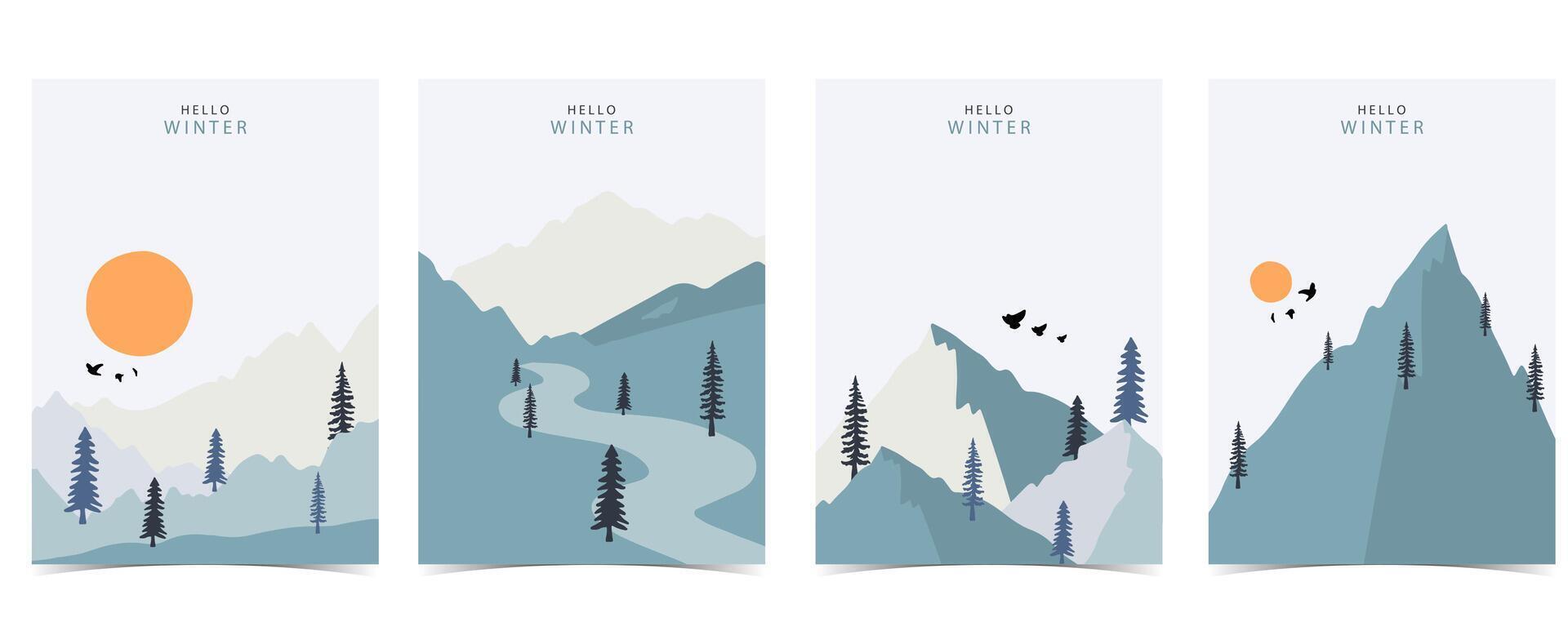 winter landscape background with mountain,tree.Editable illustration for postcard vertical size vector