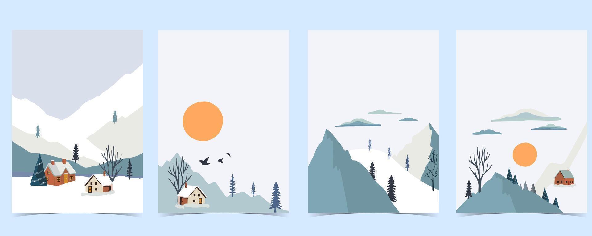 winter landscape background with mountain,tree.Editable illustration for postcard vertical size vector