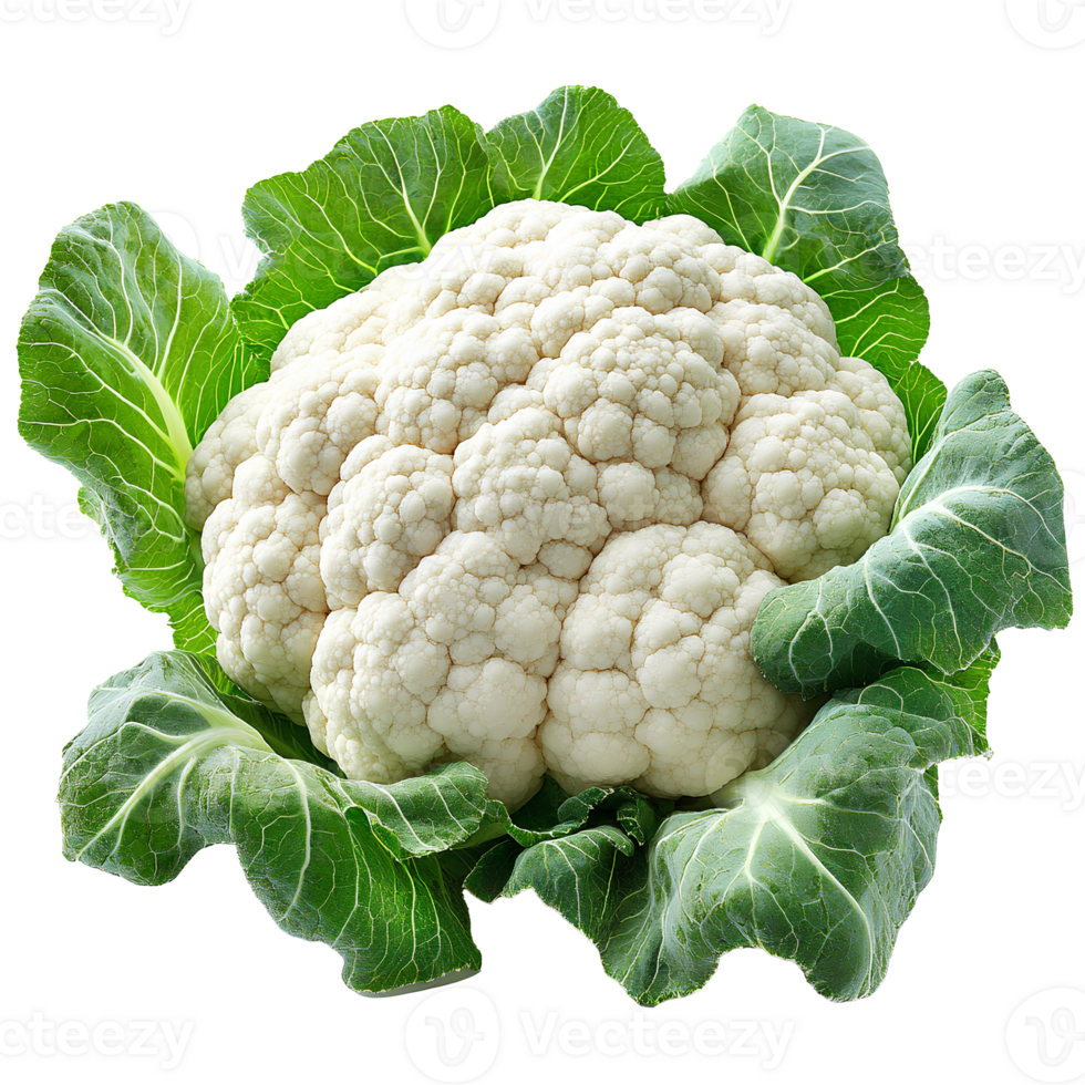 cauliflower . cauliflower vegetable during autumn fall harvest . cauliflower with green leaves top view png