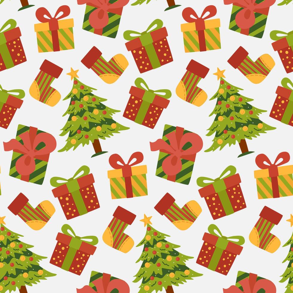 Christmas seamless pattern, green background. New year background. vector