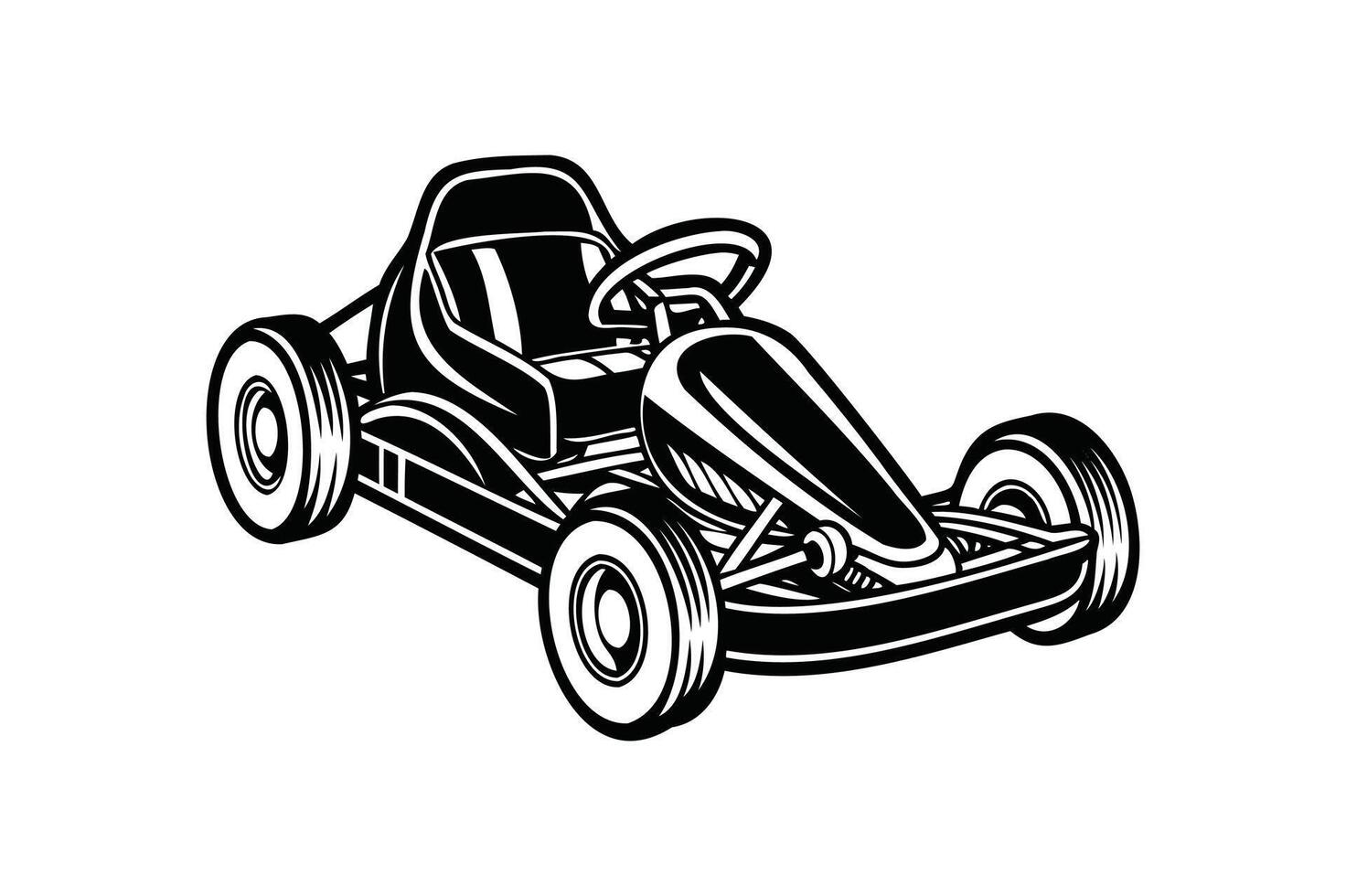 a black and white drawing of a go kart vector