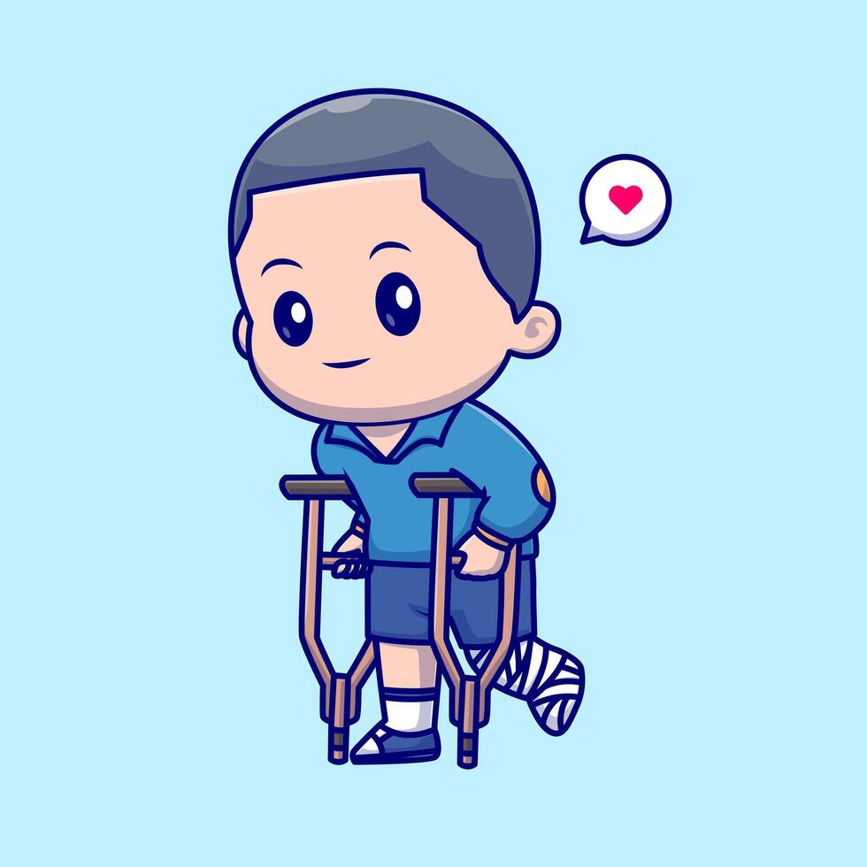 Cute Man with Crutch and Bandage in Leg Cartoon vector